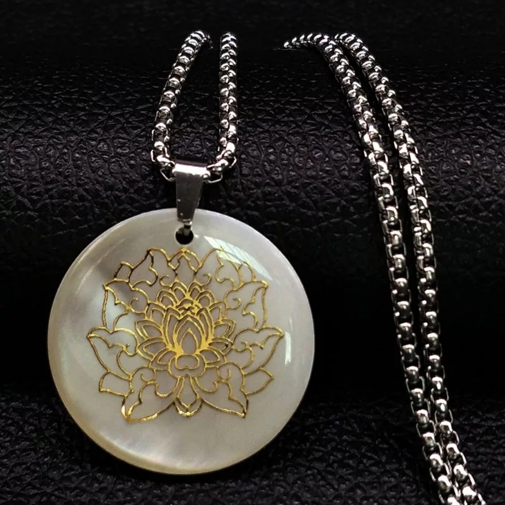 Lotus Flower Shell Pendant Necklace